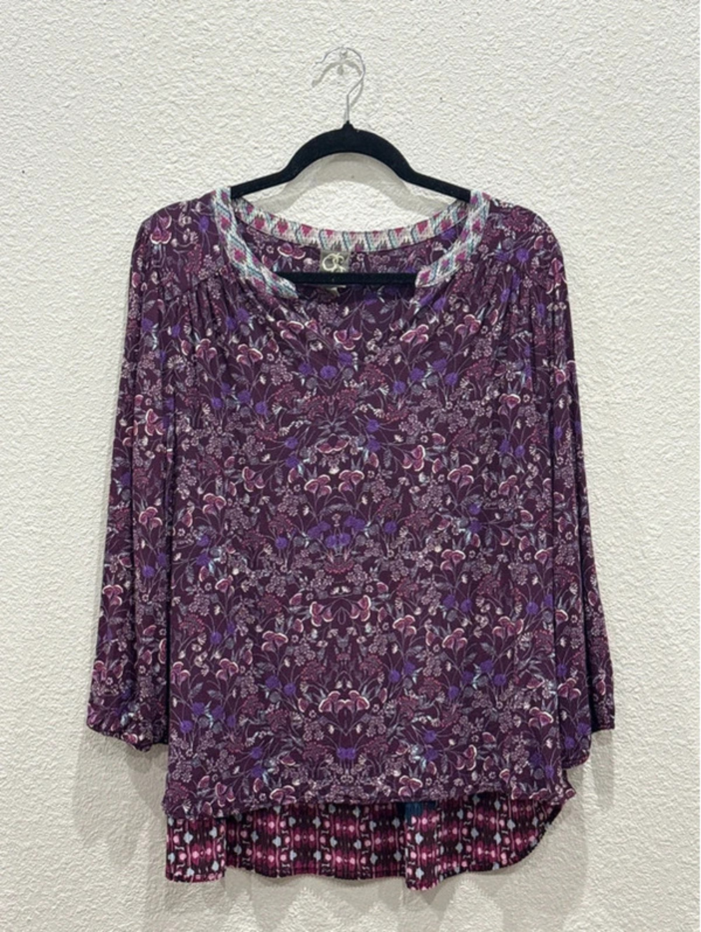 One September Anthropologie Boho Pleated Floral Paisley Top Purple Large